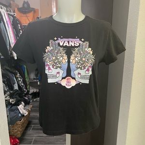 Vans Skull & Flowers Black Crop Short Sleeve Graphic Top